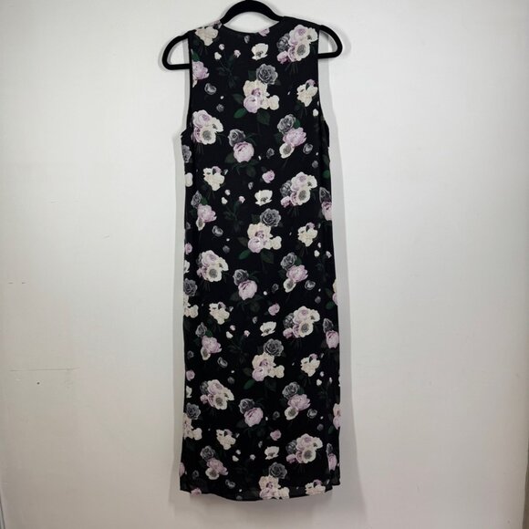 Equipment Femme Black Floral Silk Shift Dress Size S Sleeveless Chic Summer Boho - Picture 9 of 12